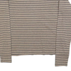 WOOLRICH Womens Beige & Grey Striped Plain Cotton Crew Neck Jumper L Lightweight