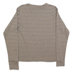 WOOLRICH Womens Beige & Grey Striped Plain Cotton Crew Neck Jumper L Lightweight