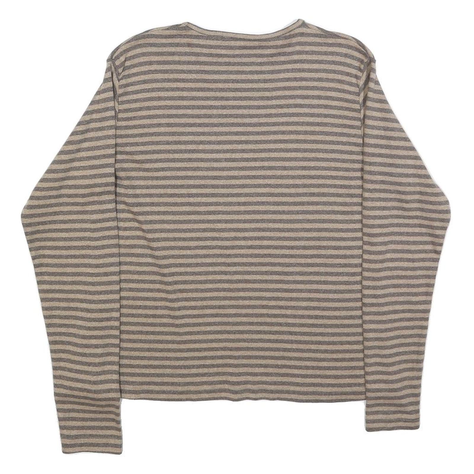 WOOLRICH Womens Beige & Grey Striped Plain Cotton Crew Neck Jumper L Lightweight