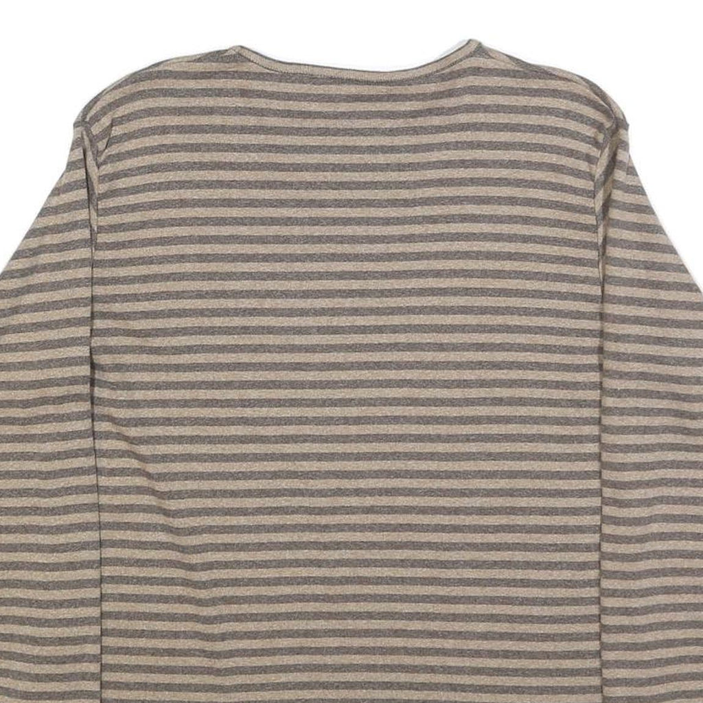 WOOLRICH Womens Beige & Grey Striped Plain Cotton Crew Neck Jumper L Lightweight