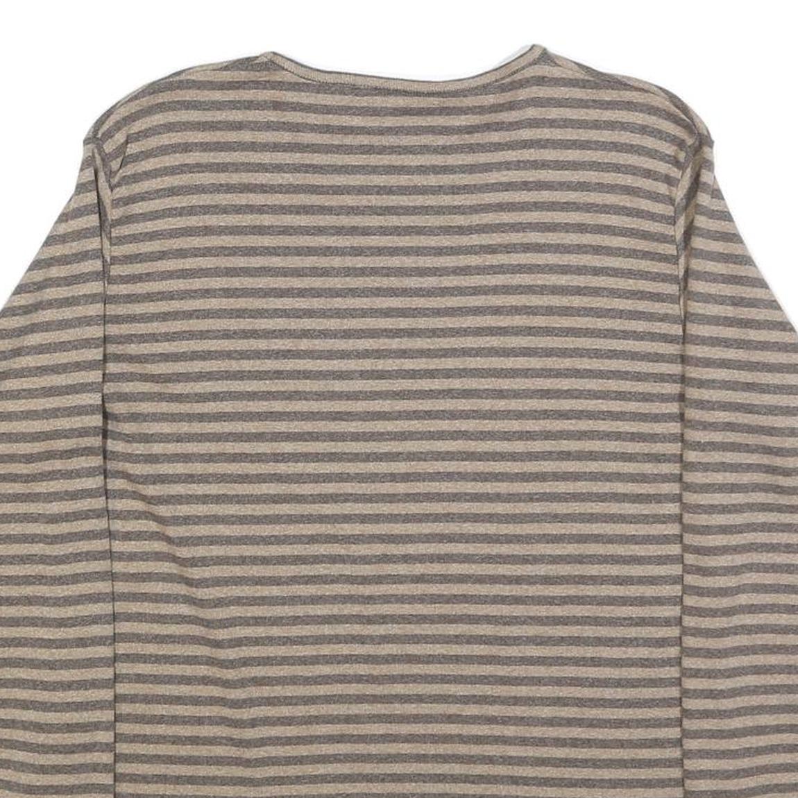 WOOLRICH Womens Beige & Grey Striped Plain Cotton Crew Neck Jumper L Lightweight