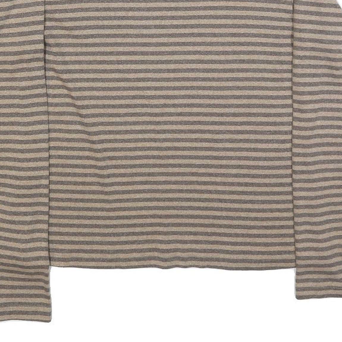WOOLRICH Womens Beige & Grey Striped Plain Cotton Crew Neck Jumper L Lightweight