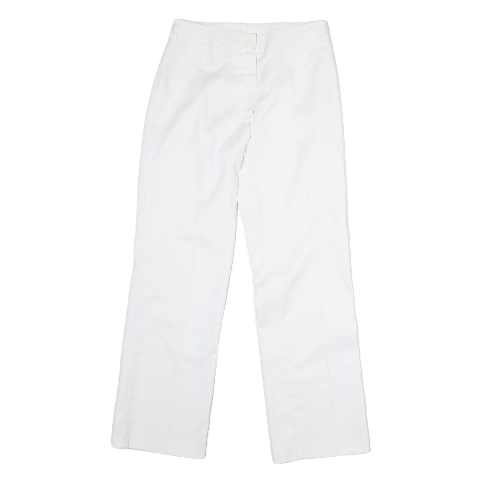 White Womens Cotton Regular Fit Straight Leg Trousers W26 L28 Classic Zip