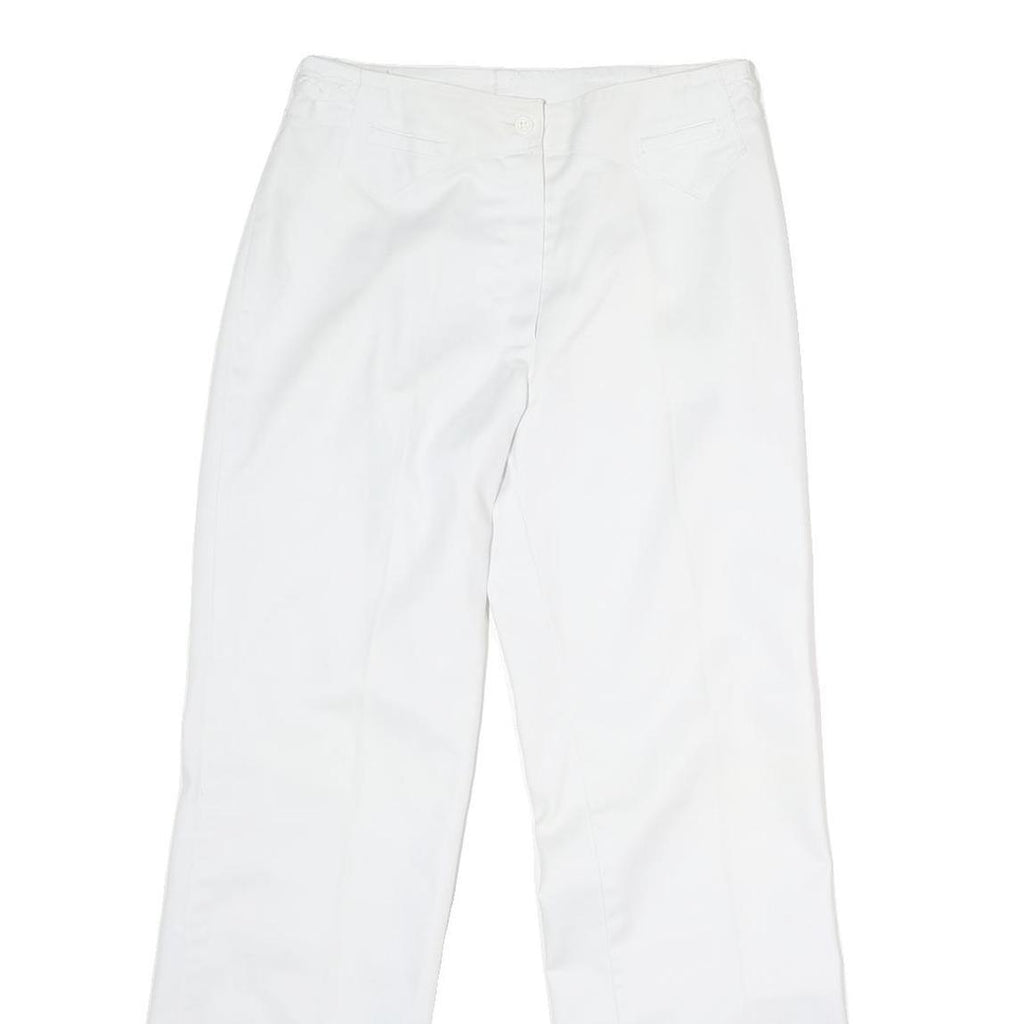 White Womens Cotton Regular Fit Straight Leg Trousers W26 L28 Classic Zip
