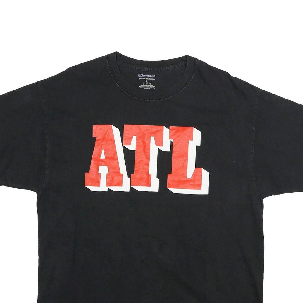 CHAMPION Mens Black ATL Graphic T-Shirt L Crew Neck Short Sleeve Cotton