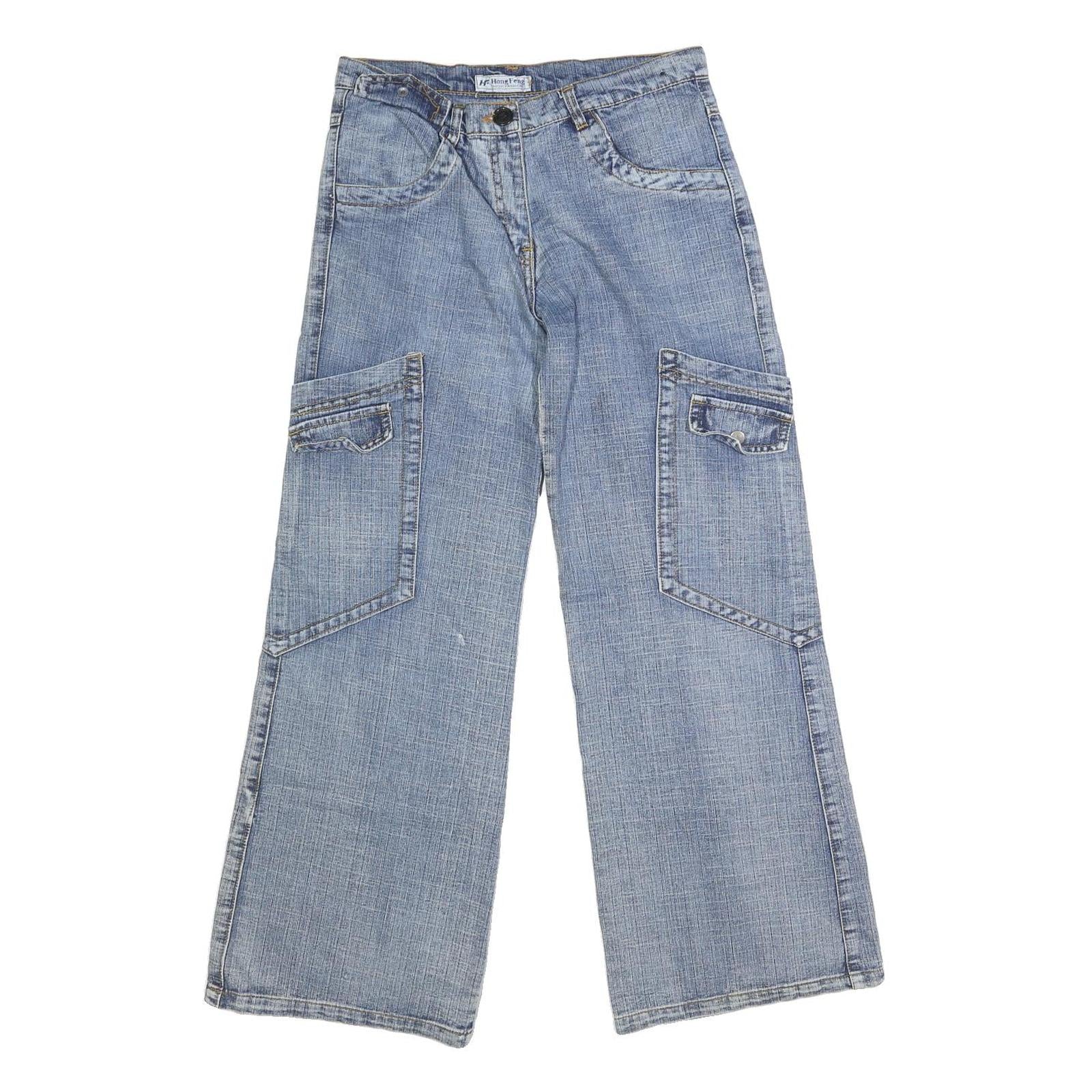 HIONG FENG Mens Blue Regular Wide-Leg Denim Light W28 L29 Casual Workwear Jeans