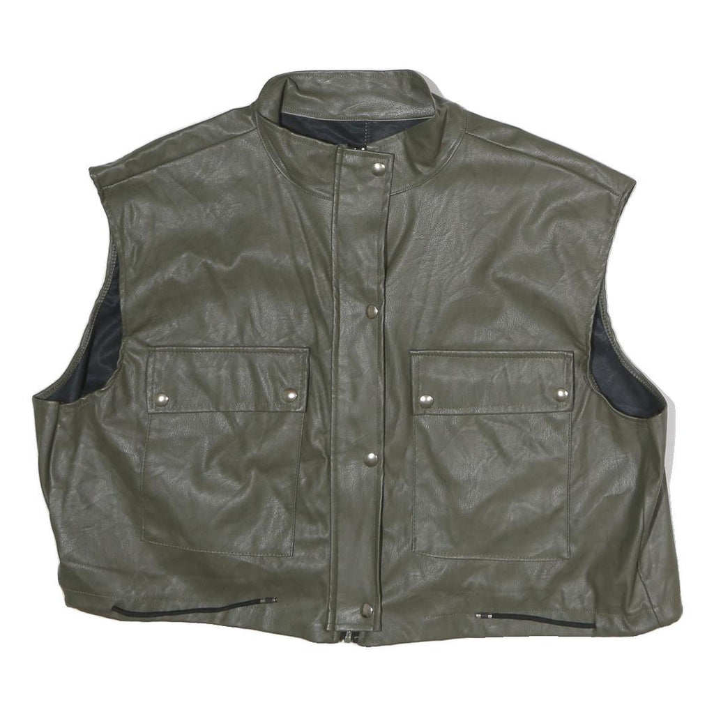 Womens Green Button Closure Sleeveless Polyester Jacket L Plain Stylish