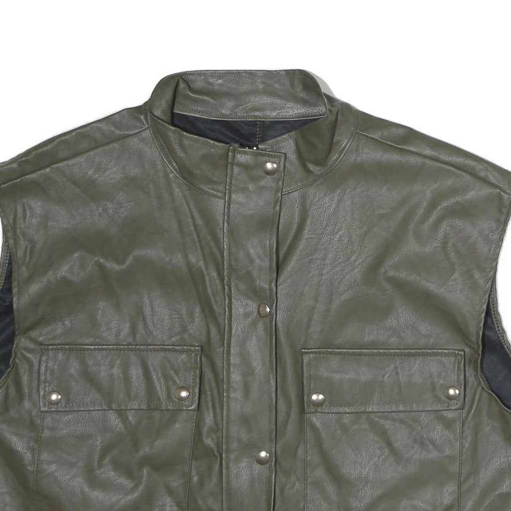 Womens Green Button Closure Sleeveless Polyester Jacket L Plain Stylish