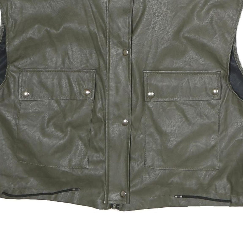 Womens Green Button Closure Sleeveless Polyester Jacket L Plain Stylish