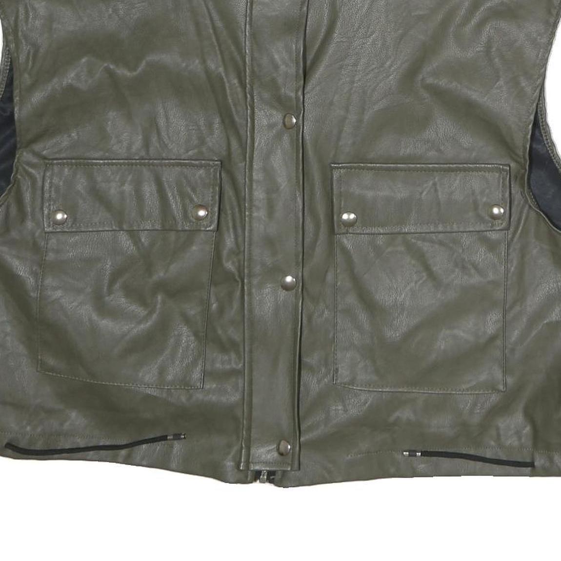 Womens Green Button Closure Sleeveless Polyester Jacket L Plain Stylish