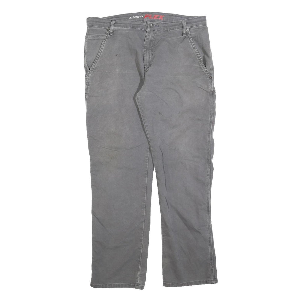 DICKIES Mens Cotton Blend Grey Regular Straight Trousers W34 L32 Workwear Pants