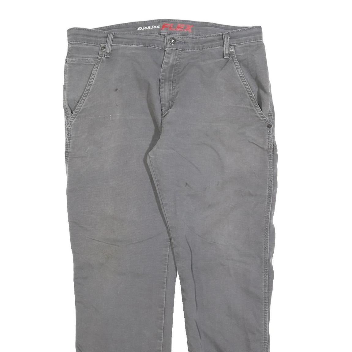 DICKIES Mens Cotton Blend Grey Regular Straight Trousers W34 L32 Workwear Pants