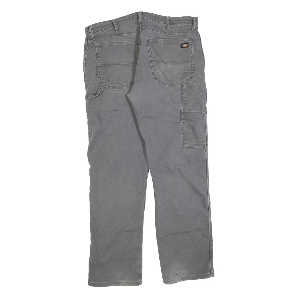 DICKIES Mens Cotton Blend Grey Regular Straight Trousers W34 L32 Workwear Pants