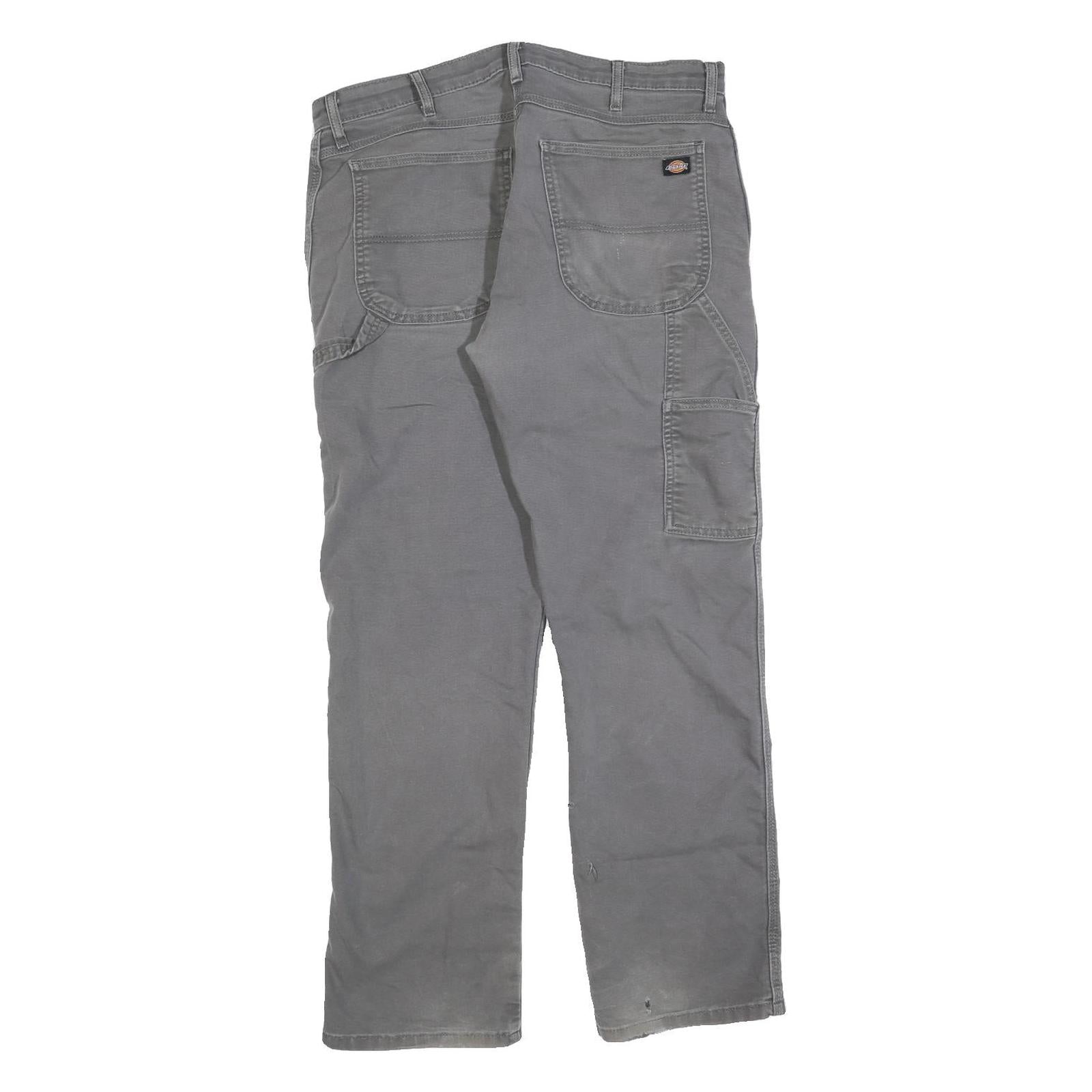 DICKIES Mens Cotton Blend Grey Regular Straight Trousers W34 L32 Workwear Pants