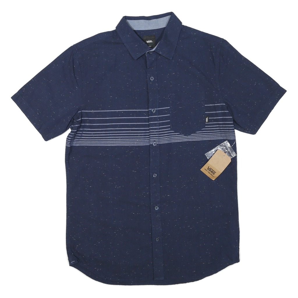 VANS Mens Blue Short Sleeve Cotton Blend Shirt S Casual Button Pocket