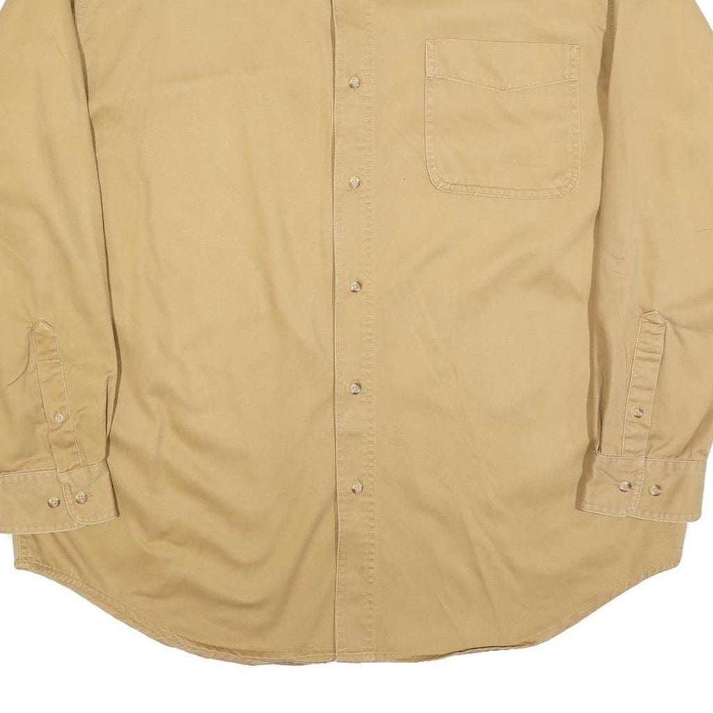 FALLS CREEK Mens Beige Cotton Shirt L Button Down Long Sleeve Classic Fit