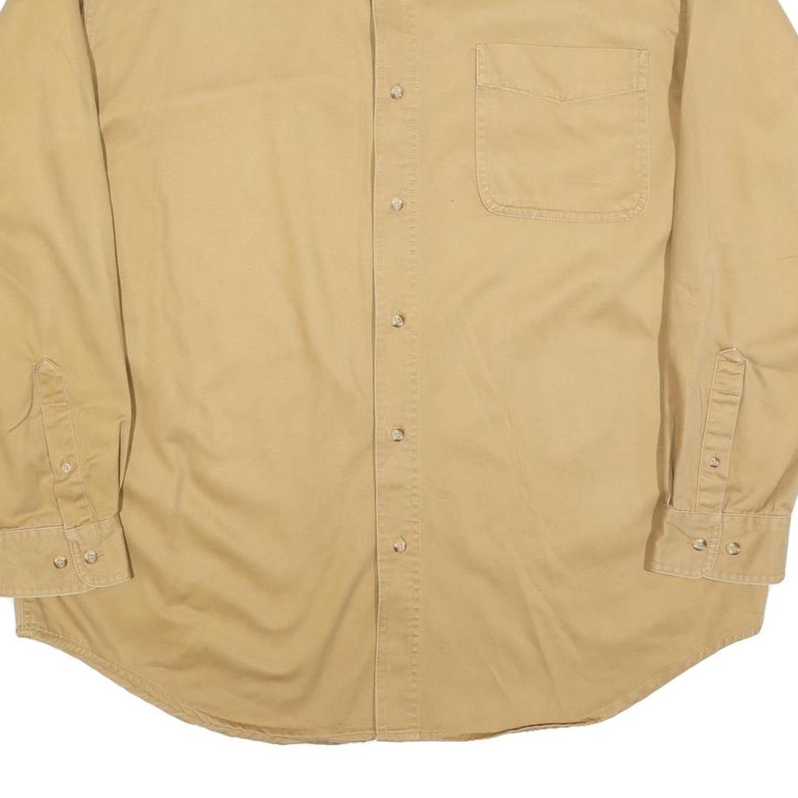 FALLS CREEK Mens Beige Cotton Shirt L Button Down Long Sleeve Classic Fit