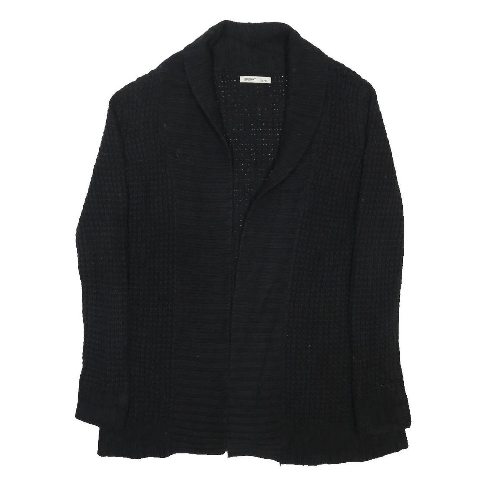 OLD NAVY Womens Black Button Up Chunky Knit Cardigan Collared Relaxed M Cotton