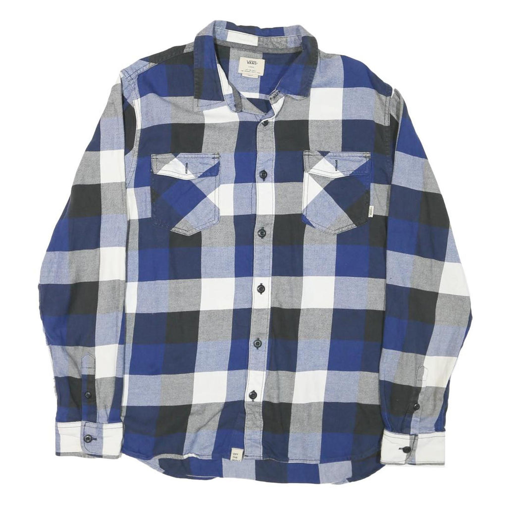 VANS Mens Blue Black White Check Shirt L Cotton Blend Casual Long Sleeve