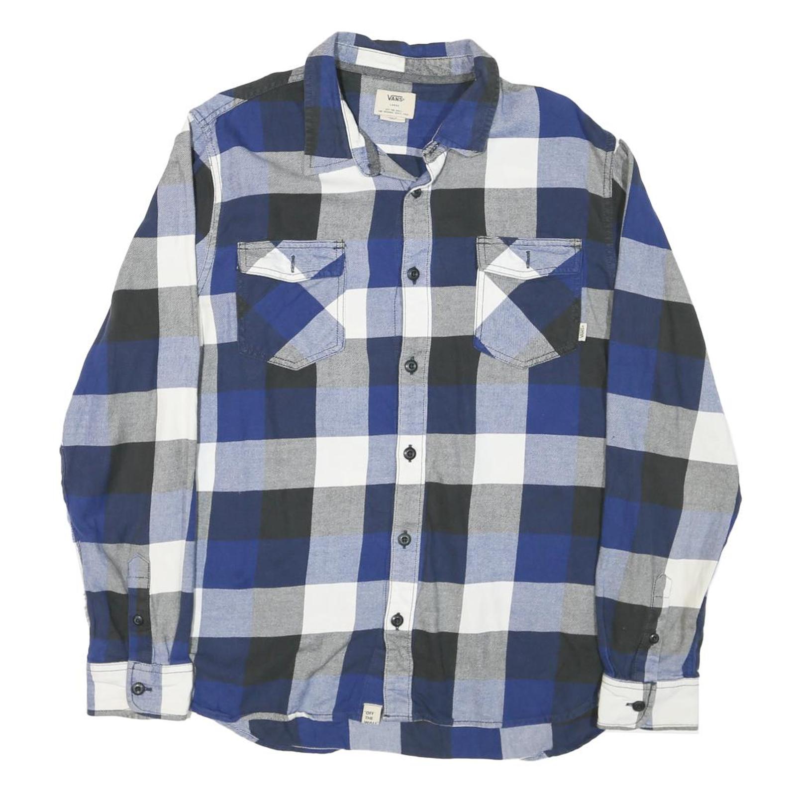 VANS Mens Blue Black White Check Shirt L Cotton Blend Casual Long Sleeve