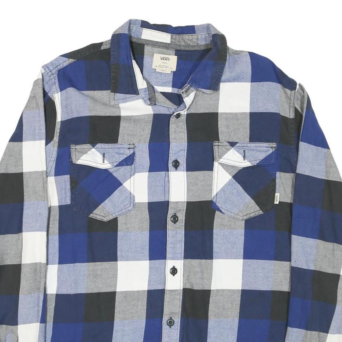 VANS Mens Blue Black White Check Shirt L Cotton Blend Casual Long Sleeve