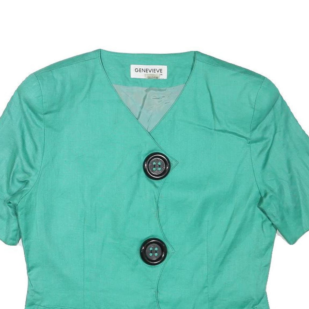 GENEVIVE COLLECTION Womens Green Linen Blend Jacket M Button Plain Stylish