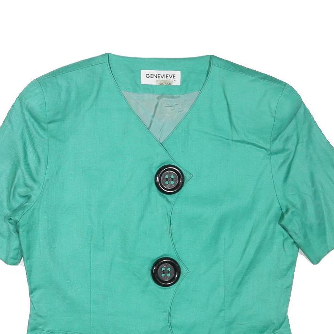 GENEVIVE COLLECTION Womens Green Linen Blend Jacket M Button Plain Stylish