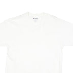 CHAMPION Mens White V-Neck T-Shirt L Cotton Blend Casual Logo Sleeve