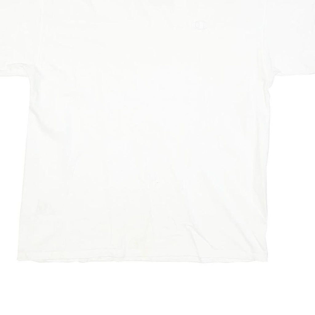 CHAMPION Mens White V-Neck T-Shirt L Cotton Blend Casual Logo Sleeve