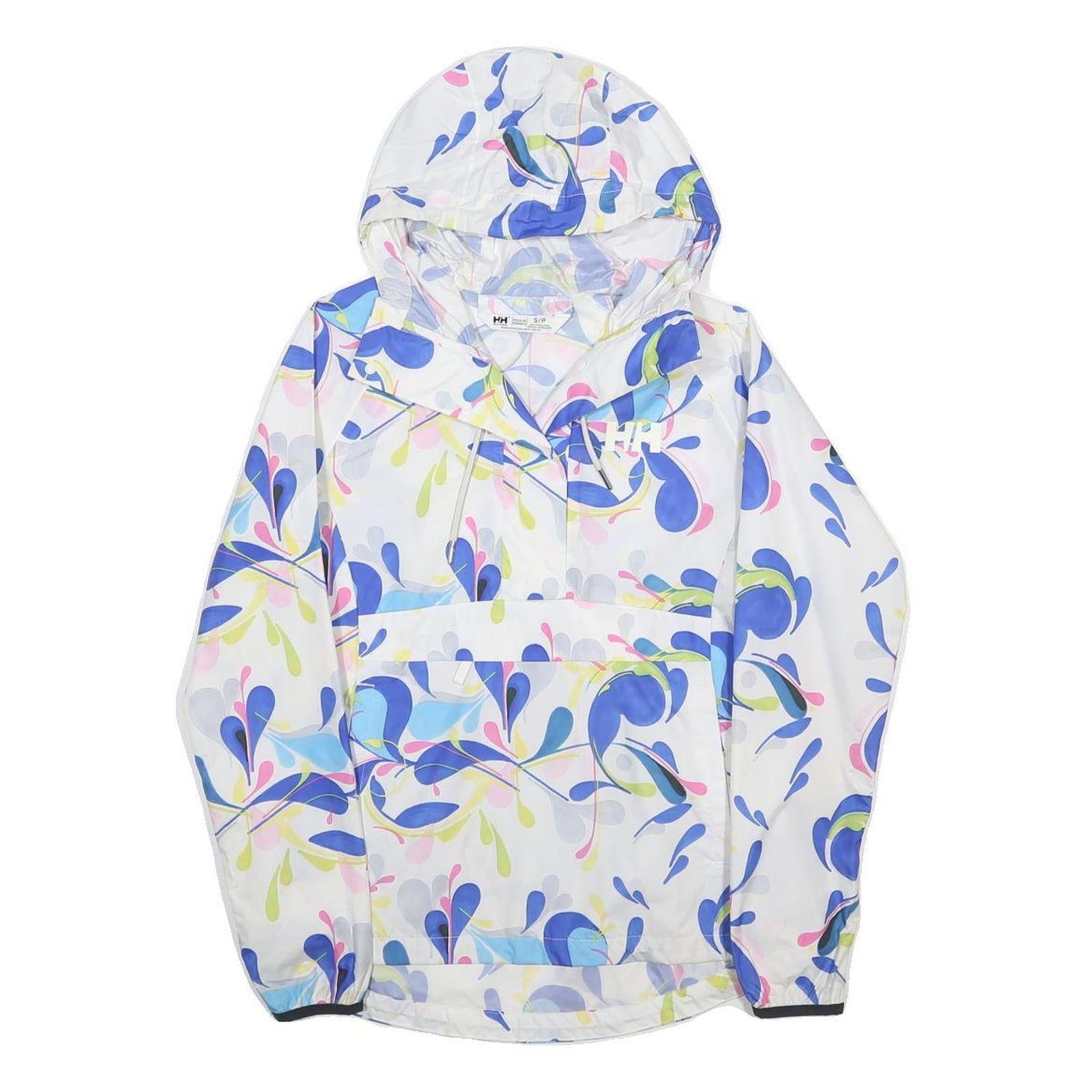 HELLY HANSEN Womens White Blue Colourblock Hooded Jacket S Polyester Button