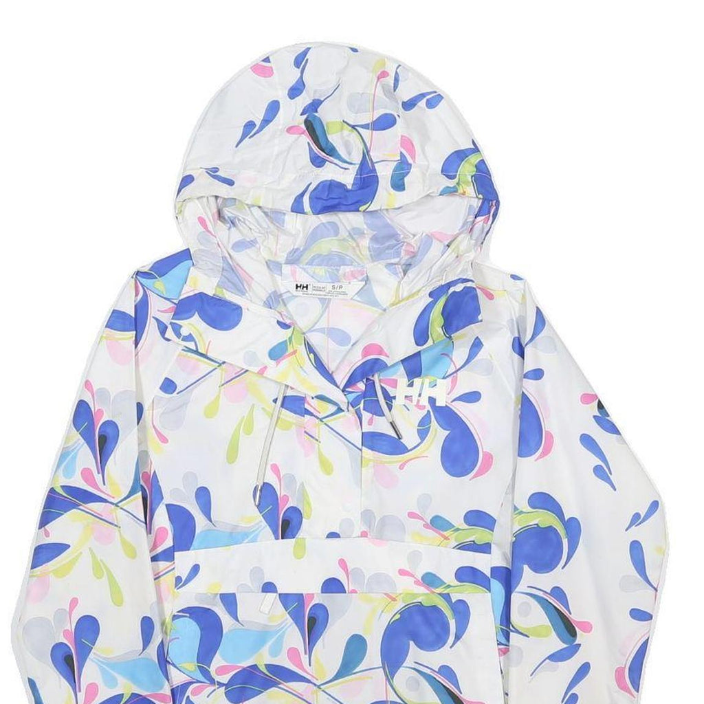 HELLY HANSEN Womens White Blue Colourblock Hooded Jacket S Polyester Button