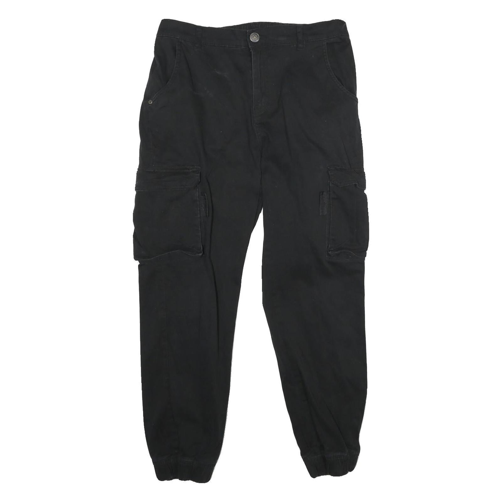 FBSISTER Womens Cotton Blend Black Regular Cargo Trousers W32 L27 Zip Pockets