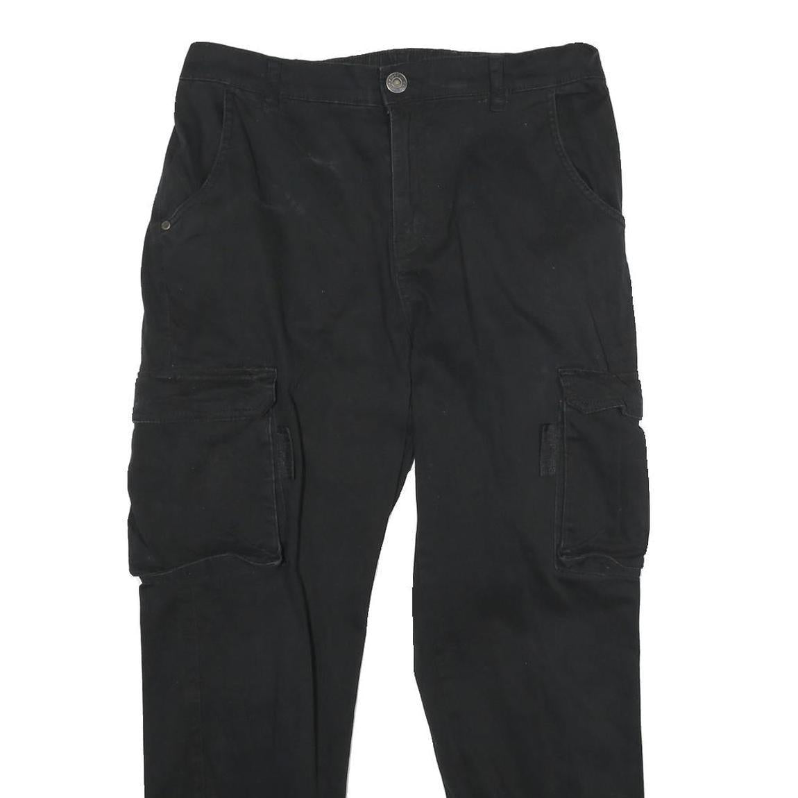 FBSISTER Womens Cotton Blend Black Regular Cargo Trousers W32 L27 Zip Pockets