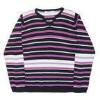 EWM Womens Black & Purple Patterned Cotton Regular Fit Crew Neck Jumper M