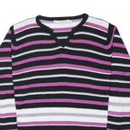 EWM Womens Black & Purple Patterned Cotton Regular Fit Crew Neck Jumper M