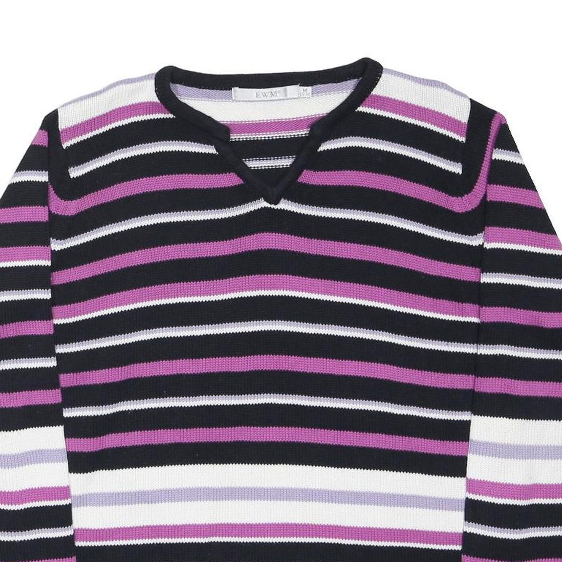 EWM Womens Black & Purple Patterned Cotton Regular Fit Crew Neck Jumper M