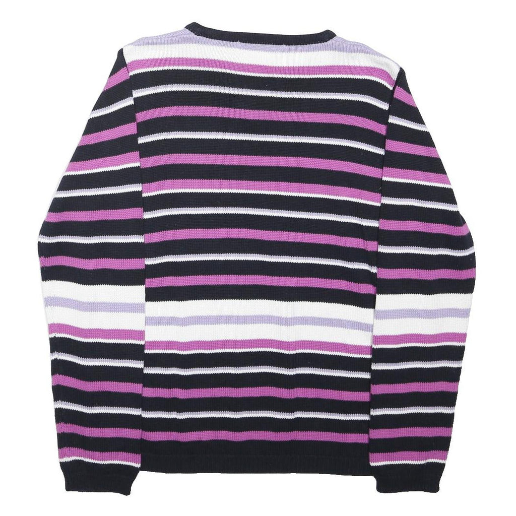 EWM Womens Black & Purple Patterned Cotton Regular Fit Crew Neck Jumper M