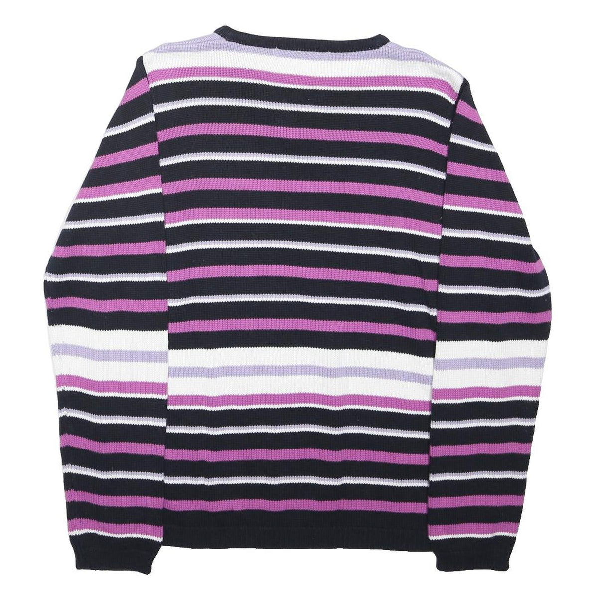 EWM Womens Black & Purple Patterned Cotton Regular Fit Crew Neck Jumper M