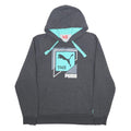 PUMA Mens Grey & Turquoise Logo Pullover Hoodie L Cotton Blend Casual Sweatshirt