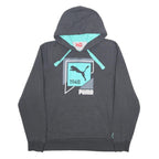 PUMA Mens Grey & Turquoise Logo Pullover Hoodie L Cotton Blend Casual Sweatshirt