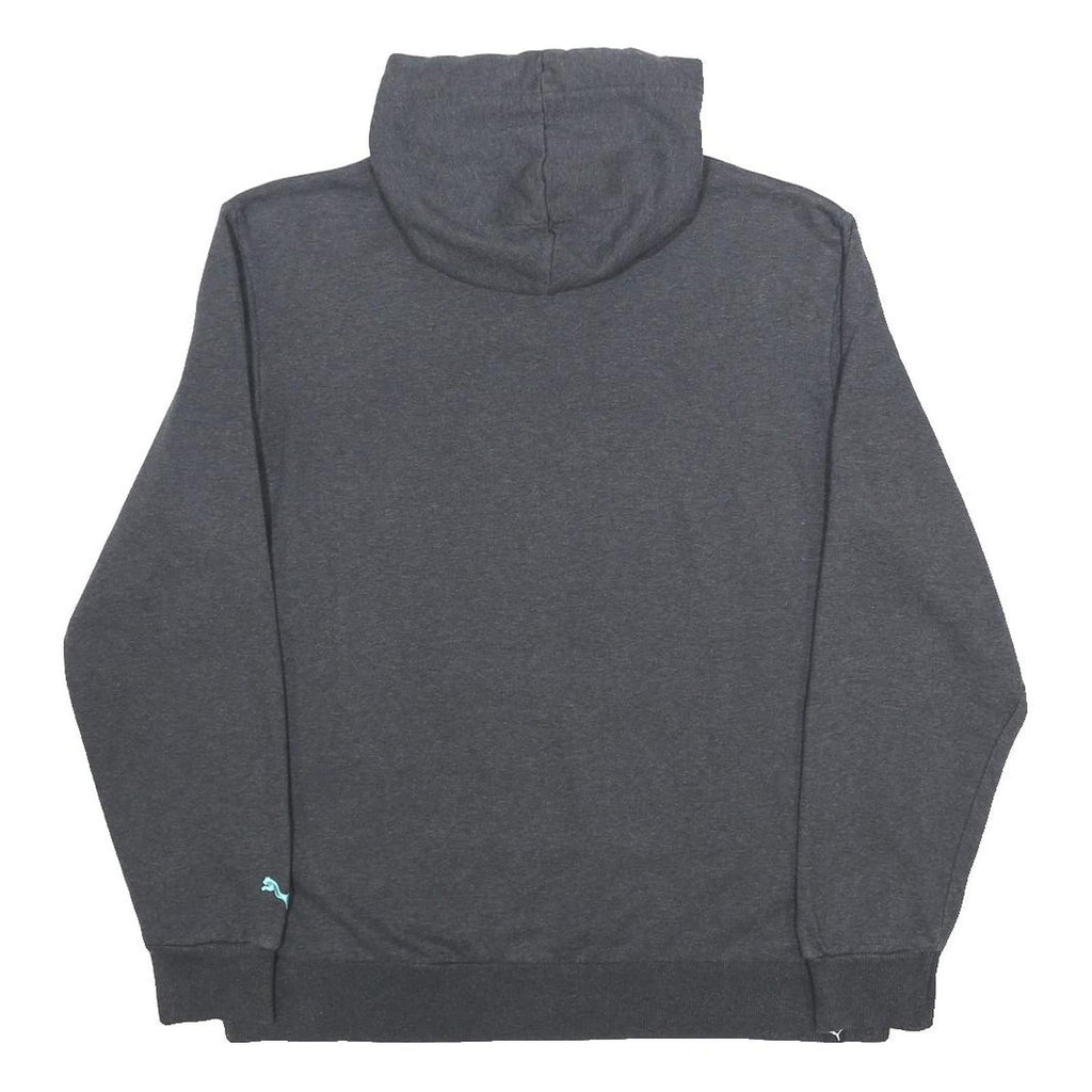 PUMA Mens Grey & Turquoise Logo Pullover Hoodie L Cotton Blend Casual Sweatshirt
