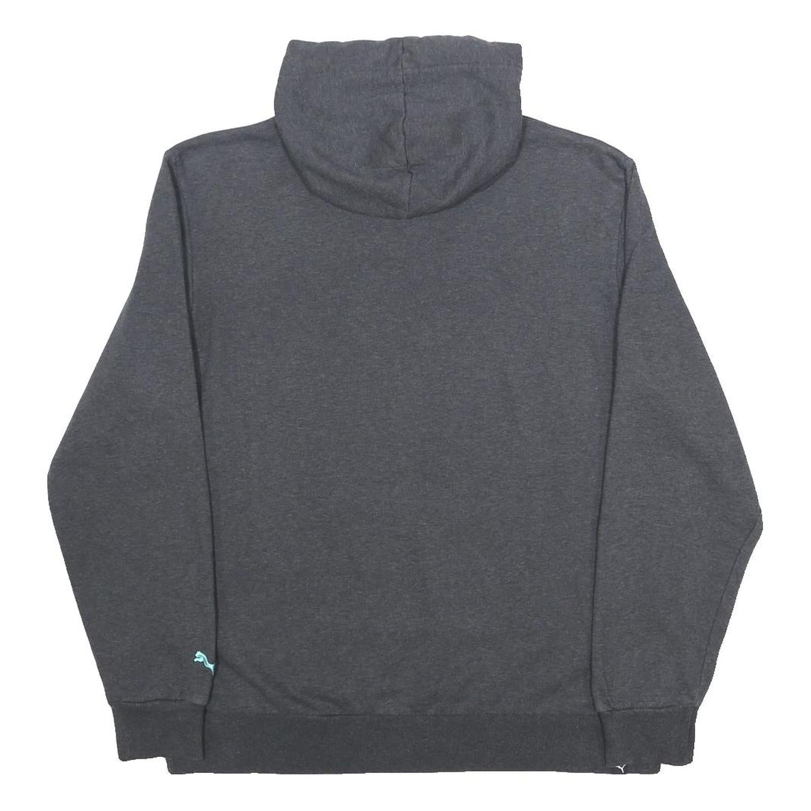 PUMA Mens Grey & Turquoise Logo Pullover Hoodie L Cotton Blend Casual Sweatshirt