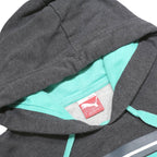 PUMA Mens Grey & Turquoise Logo Pullover Hoodie L Cotton Blend Casual Sweatshirt