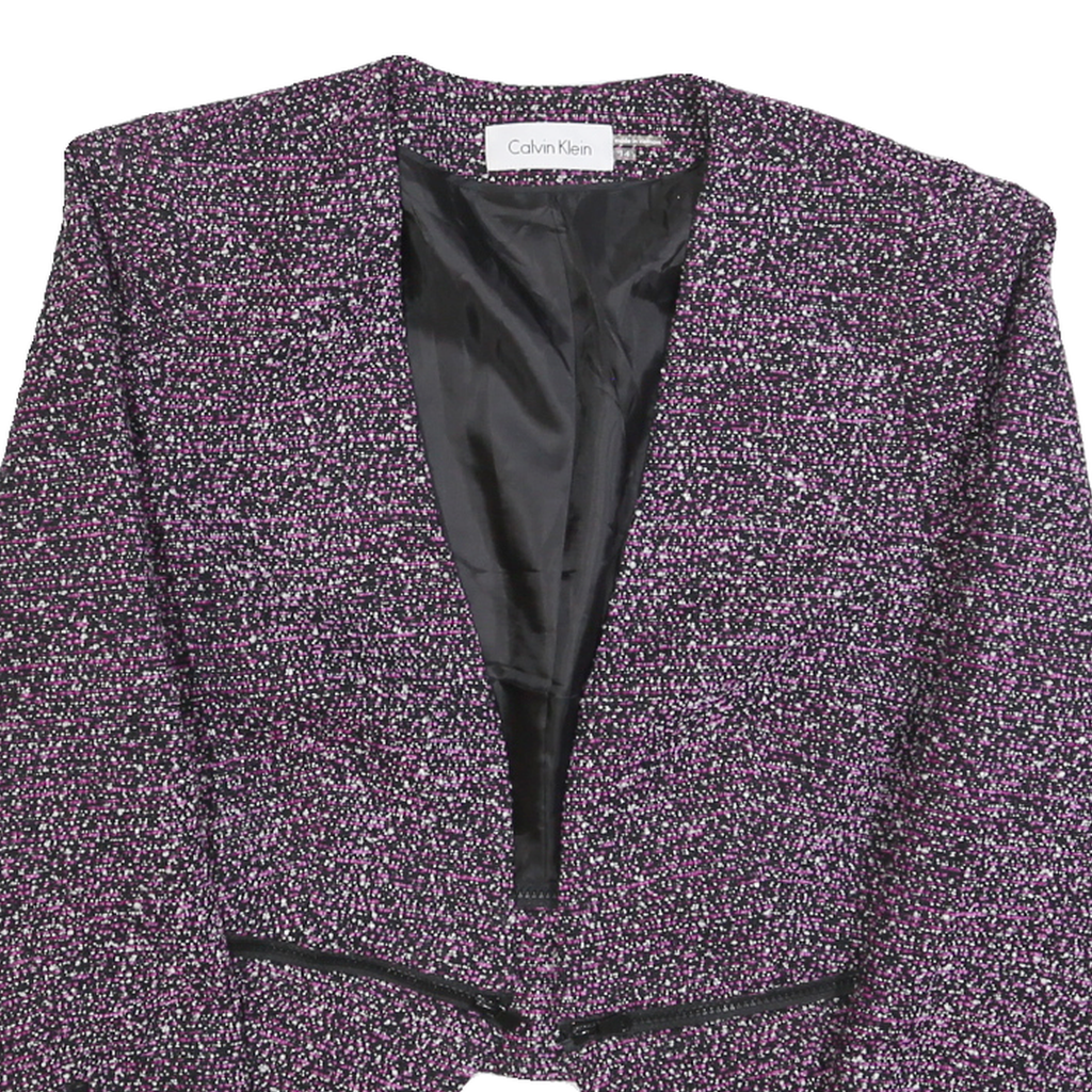 CALVIN KLEIN Womens Purple Plain Cropped Jacket M Polyester Blend Zip Closure
