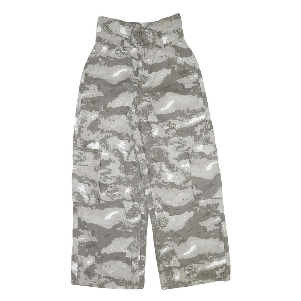 Womens Cotton Cargo Trousers W28 L30 Regular Fit Grey Camouflage Zip Closure