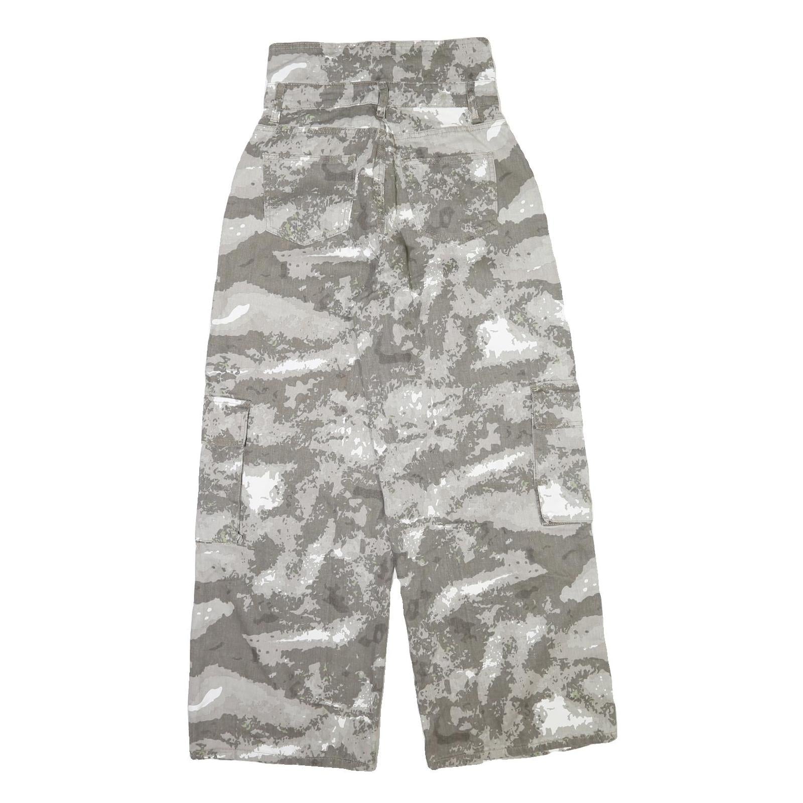 Womens Cotton Cargo Trousers W28 L30 Regular Fit Grey Camouflage Zip Closure