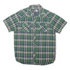 THE NORTH FACE Mens Blue Green Plaid Shirt L Cotton Blend Short Sleeve Casual