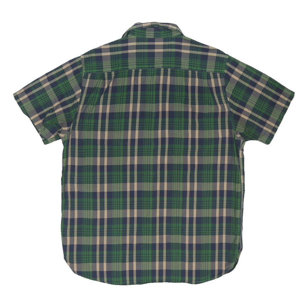THE NORTH FACE Mens Blue Green Plaid Shirt L Cotton Blend Short Sleeve Casual