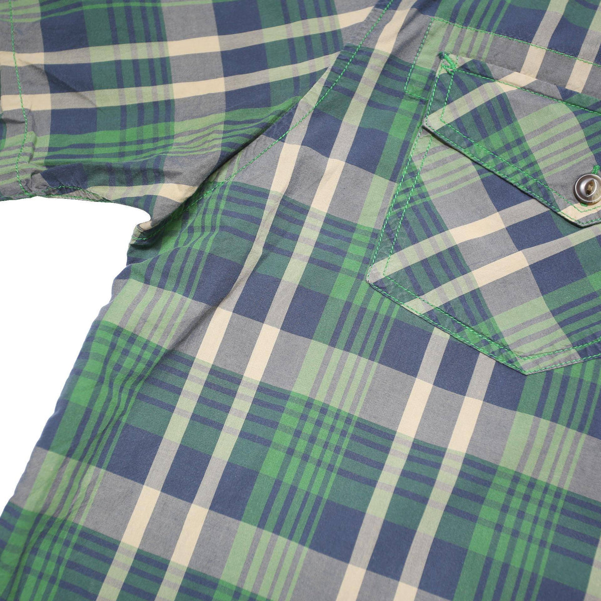THE NORTH FACE Mens Blue Green Plaid Shirt L Cotton Blend Short Sleeve Casual