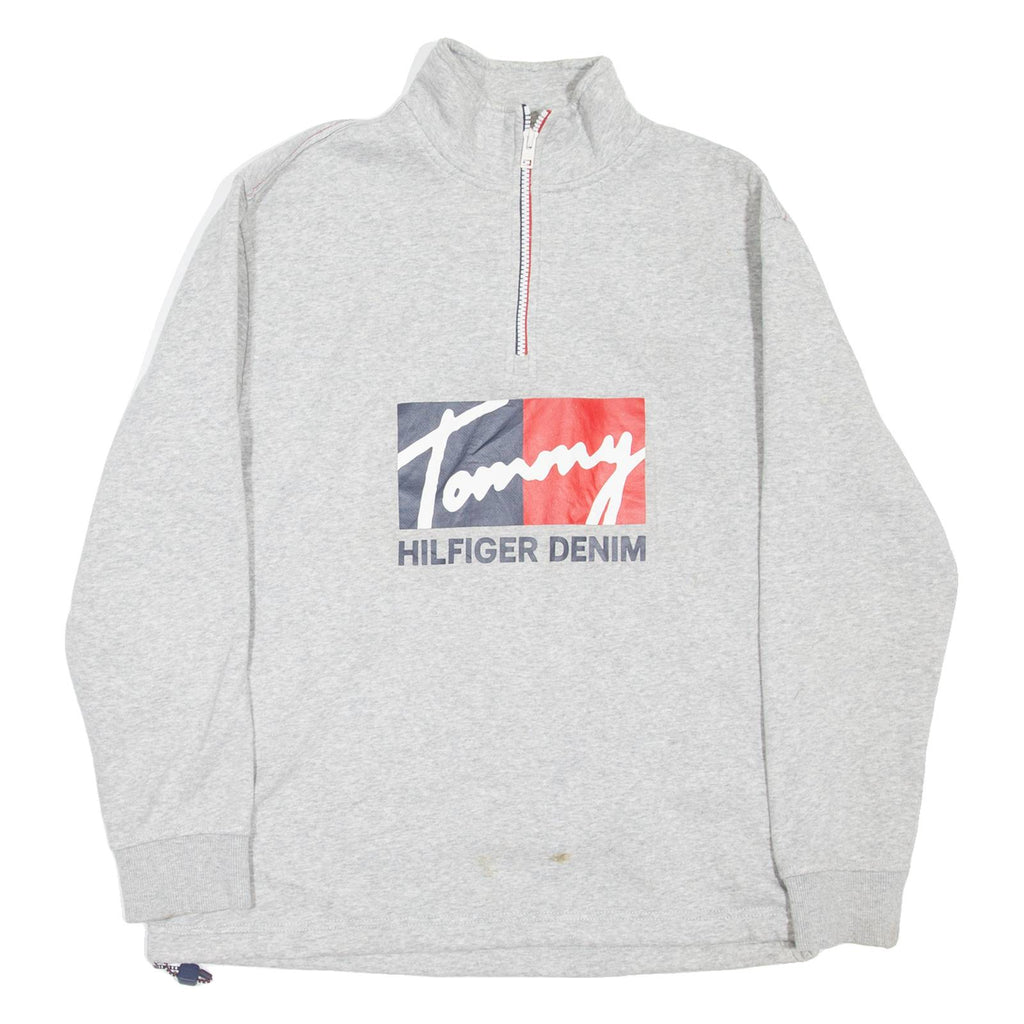 TOMMY HILFIGER Mens Sweatshirt Grey 1/4 Zip XS
